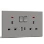 BSEED Double Socket with USB C, Electrical Double Switched Power Plug Wall Socket with LED Indicator, PC Wall Plate Outlet, Grey, 13A