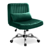 BTGGG Velvet Cross-Leg Office Chair with Wheels, Dark Green