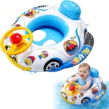 Baby Pool Float, Swimming Float Pool Seat Boat, Car Baby Floatie with Steering Wheel and Backrest, for Babies Kids Summer Pool Beach Water Toy for Girls Boys 1-5 Years