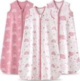 Baby Sleeping Bag 12-18 Months 0.5 Tog Baby Wearable Blankets Cotton, 3 Pack Summer Breathable Sleep Sack for Newborn Infant 76-89cm Pink Rainbow