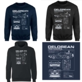Back To The Future Delorean Schematic Sweatshirt – Navy / or Black ( sizes XS to XXL ) / Delorean Black Hoodie £17.50 – with code