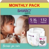Bambo Nature Premium Eco Nappies, Size 5 (27-40lb/12-18kg), Junior, 132PK, Enhanced Leakage Protection