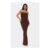 Bandeau Open Tie Back Ruched Maxi Dress in Chocolate Brown