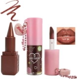 Baorder 2PCS Lip Combo Set-Matte Gradient Lip Liner Pencil and Hydrating Keychain Brown Lip Gloss Tint,Non-Sticky,Long-Lasting,High Pigment Lip Makeup Kit for Women