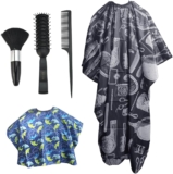 Barber Cape Sets, 2 Pcs Adult Hair Cutting Gown Hair Cutting Cape Kids Hairdressing Gown Salon Capes Cape Haircut Cloth with Neck Duster Brush and 2 Pack Hairdressing Comb for Women, Men, Kids