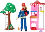 Barbie Careers Firefighter Doll & Playset with Fire Station & Tree, 2 Pets, Color-Change & 10 Accessories Including Fire Extinguisher Squirt Toy, HRG55