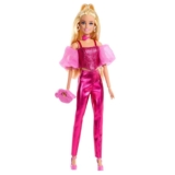 Barbie Deluxe Style Doll 5 in Metallic Pink Outfit, Blonde Hair, Sparkly Corset Top and Shiny Pants with Accessories