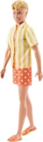 Barbie Fashionistas Style Ken Doll 252 with Blond Hair, Wearing Orange and Yellow Polka-Dot Board Shorts with Yellow and White Striped Shirt, Orange Shoes, JJN66