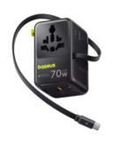 Baseus GaN Charger Universal Travel Adapter Built in 70W Retractable Cable 2AC 2 USB-A Type-C (with code) BASEUS Official Store