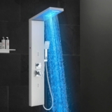 Bath Panel Shower Mixer with Shower Head and Hose Shower Panel Tower System Column Rail with Rainfall Waterfall Body Jets Tub Spout and Handheld Shower Panel Column Tower Brushed Nickel