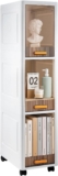 Bathroom Storage 3 Tier Narrow Bathroom Cabinet with Wheels and Removable Shelf Slim Bathroom Storage Unit Free Standing for Toilet Roll Towel Shower Clear Smoke