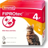 Beaphar – FIPROtec Spot-On Flea & Tick Treatment for Cats – 4 Pipettes – Kills Fleas & Ticks – Veterinary Medicine – Easy to Apply Monthly – For Cats & Kittens from 8 Weeks Old, Weighing Over 1kg