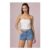 Beata High-Waist A-Line Shorts in Mid-Blue Wash