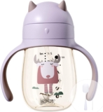 Bebamour Sippy Cup 6-36 Months Non Spill Straw Cup for Toddlers Soft Spout Cup Spill Proof Water Bottler for Kids, BPA Free, PPSU, 210ml, Purple