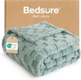 Bedsure Checkered Fleece Throw Blanket – Lightweight, Sage Green, 127x152cm