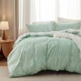 Bedsure Double Duvet Cover Set – Reversible Green Duvet Cover with Zipper Closure, 3 Pieces Floral Patterned Bedding Set with 8 Corner Ties and 2 Pillowcases, 200x200cm