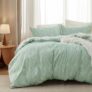 Bedsure Double Duvet Cover Set – Reversible Green Duvet Cover with Zipper Closure, 3 Pieces Floral Patterned Bedding Set with 8 Corner Ties and 2 Pillowcases, 200x200cm
