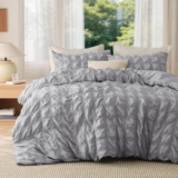 Bedsure Double Duvet Cover Set – Seersucker Bedding, Grey, 200×200 cm