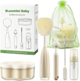 Beige Press Foam Bottle Brush, 4 in 1 Kit w/Reservoir Handle, Steel Wire Brushes, Sand Surface Bag & Draining Base for Baby Bottles/Straws/Pump Parts
