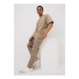 Beige Zip Cargo Trousers