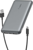 Belkin 10000mAh portable power bank, 10K USB-C portable charger with 1 USB-C ports/2 USB-A ports USB-A to USB-C Cable – Space Grey – Prime
