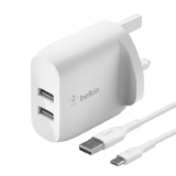 Belkin 24W Dual USB A Wall Charger 1m USB-A to USB-C Cable – Free C&C