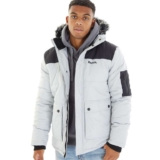 Bench Mens Tillor Fur Trim Hooded Padded Parka Frost Grey Sizes S-M