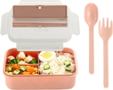 Bento Box, Lunch Box for Kids Adults with 3 Compartment Lunch Boxes, Spoon Fork and Chopsticks,BPA Free, Microwave and Dishwasher Safe (Pink-White)