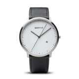 Bering 11139 Quartz Watch, 39mm Stainless Steel, White Dial, Calfskin Strap & Sapphire Crystal