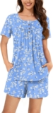 Bestbee Womens Pyjamas Set, 2 Piece Sleep Set Henley Neck Short Sleeve Capri & Short Pant With Pockets