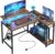 Bestier 106.5CM L-Shaped Desk with 3 Power Outlets, 2 USB Ports & LED Strip Lights, Reversible Corner Workstation with Shelves & Hooks for Office & Gaming
