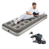 Bestway Premium Camping Single Airbed with Handheld Electric Pump, Single Flocked Inflatable Bed