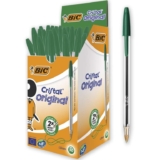 Bic Cristal Original Ballpoint Pens, Medium Point (1.0 mm), Green, Box of 50