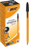 Bic Orange Fine Ballpoint Pens, Fine Point (0.8 mm), Blank Ink, Box of 20 – Writing Pens with Long-Lasting Ink, Black