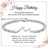 Birthday Gift Waves Bracelet for Women, Stainless Steel 4MM Bead Bracelet Adjustable Silver Bead Bracelet, 18th 21st 30th 40th 50th 60th Birthday Jewelry Gift for Girlfriend Mother Sister Best Friend