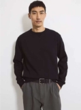 Black Crew Neck Long Cuffed Sleeve Soft Sweatshirt