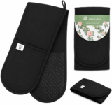 Black Double Oven Gloves Heat Resistant Silicone Oven Mitts Pair Non-Slip Silicone Oven Gloves Double Oven Mitt Machine Washable Thick Potholders Home & Kitchen Accessories.