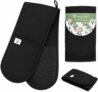 Black Double Oven Gloves Heat Resistant Silicone Oven Mitts Pair Non-Slip Silicone Oven Gloves Double Oven Mitt Machine Washable Thick Potholders Home & Kitchen Accessories.
