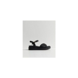 Black Faux Leather Cross over Flatform Sandals