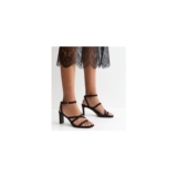 Black Faux Suede Strappy Heeled Sandals