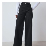Black High Rise Flexi Fit Stretch Pull on Wide Leg Jeans