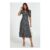 Black Little Floral Print Midi Dress with Front Button Closure