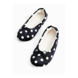Black Polka Dot Print Ballerina Slippers