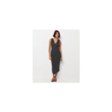 Black Polka Dot Ruched Shoulder V-Neck Midi Dress
