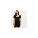 Black Puff Sleeve v Waist Mini Dress