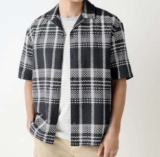 Black Relaxed Fit Waffle Check Short Sleeve Shirt ( S- 5XL ) Free C&C