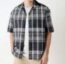 Black Relaxed Fit Waffle Check Short Sleeve Shirt ( S- 5XL ) Free C&C