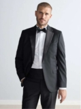 Black Signature Marzotto 100% Italian Wool Check Tuxedo Suit Jacket