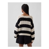 Black Stripe Crochet Boat Neck Jumper