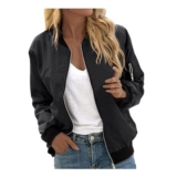 Black Womens Bomber Jacket Lightweight Windbreaker with Pockets XL